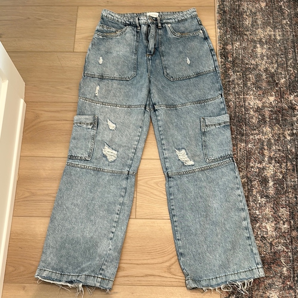 Avec Les Filles Women's Blue Distressed Jeans size 28